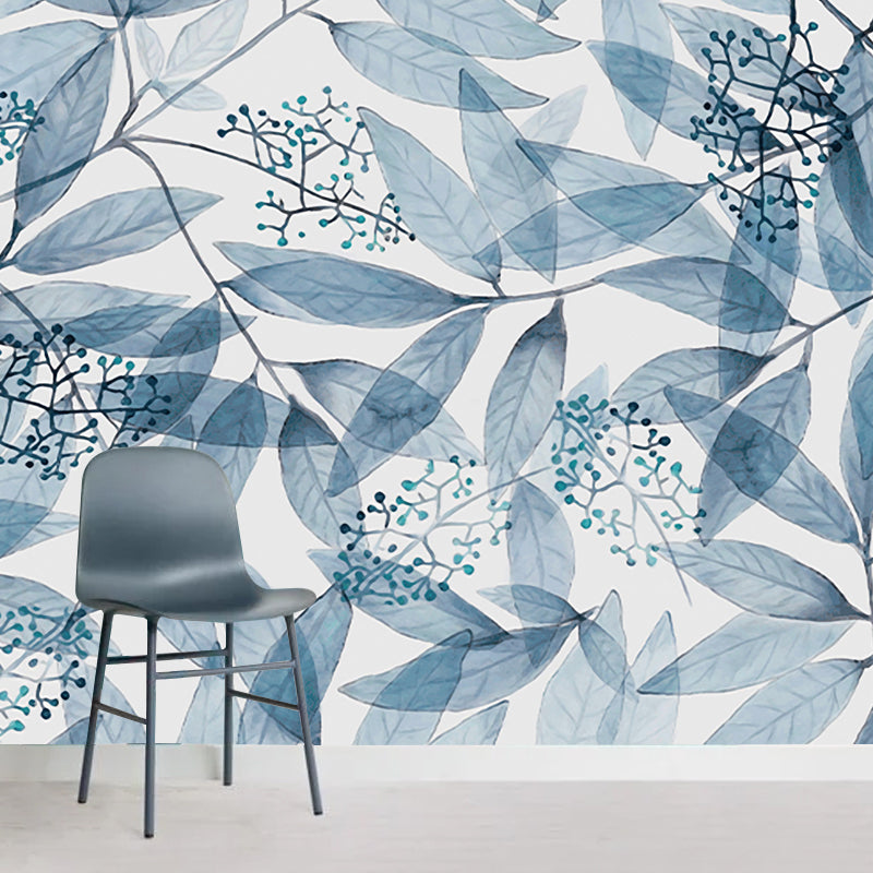 Blue and White Branch Murals for Wall Leaves Modern Water Resistant Home Wall Art