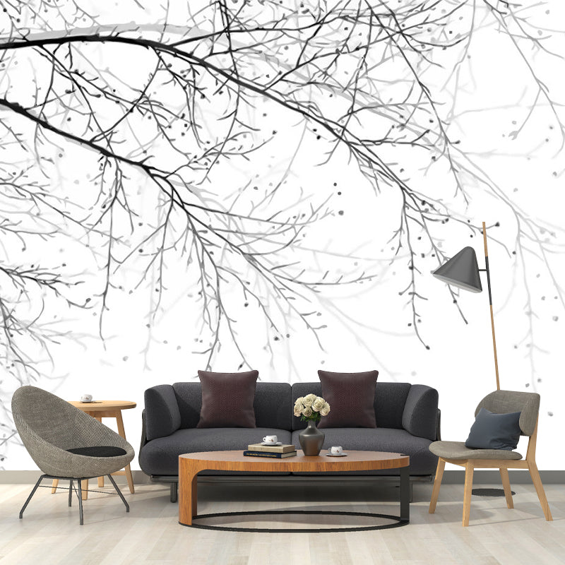 Naked Tree Close-Up Mural Contemporary Water Resistant Bedroom Wall Decor, Custom Size