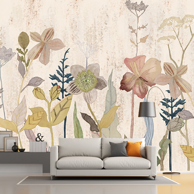 Brown Retro Style Wallpaper Mural Large Size Flower Print Wall Covering for Home