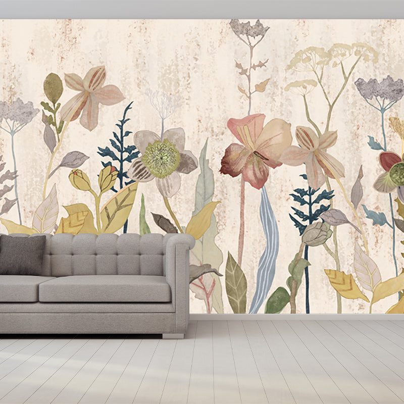 Brown Retro Style Wallpaper Mural Large Size Flower Print Wall Covering for Home