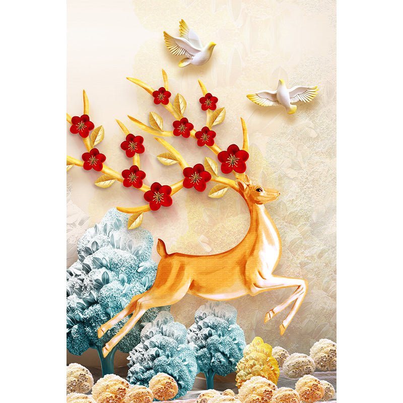 Illustration Stag Wall Murals Large Wall Art in Red-Yellow-Blue for Home Gallery, Made to Measure