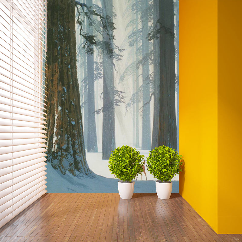 Waterproof Wall Murals Nordic Non-Woven Wall Covering with Deer in Winter Forest Pattern