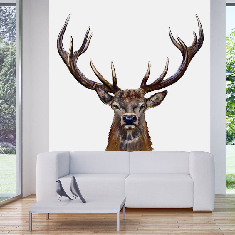 Scandinavian Male Deer Mural Decal Brown Living Room Wall Decor, Made to Measure