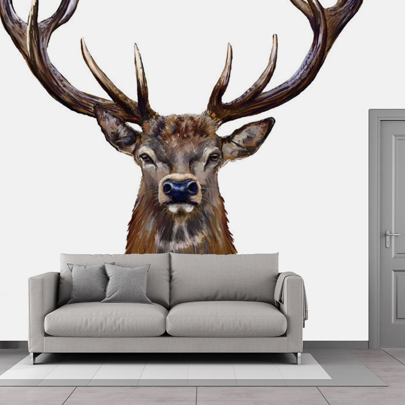 Scandinavian Male Deer Mural Decal Brown Living Room Wall Decor, Made to Measure
