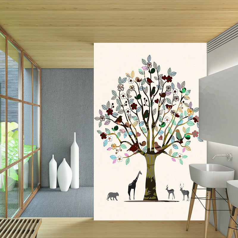Tree and Animal Print Murals Brown Decorative Wall Art for Living Room, Custom-Made