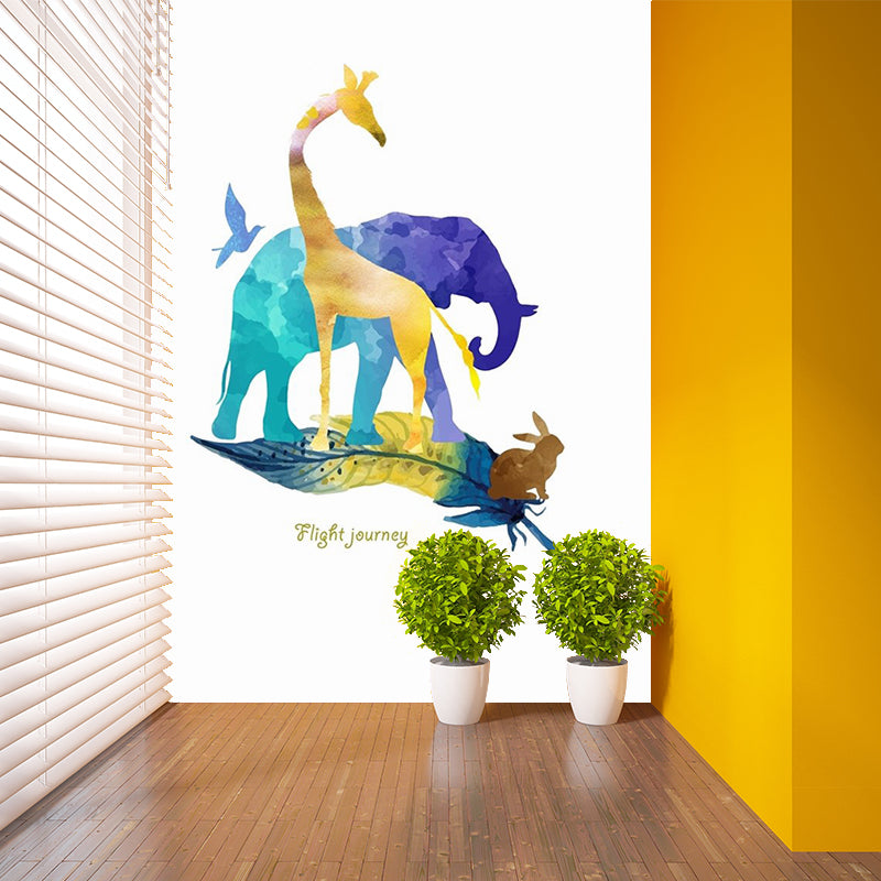 Waterproof Watercolor Animal Mural Non-Woven Contemporary Wall Covering for Home