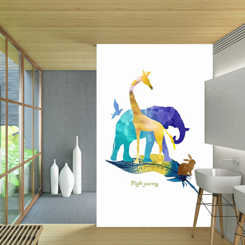 Waterproof Watercolor Animal Mural Non-Woven Contemporary Wall Covering for Home