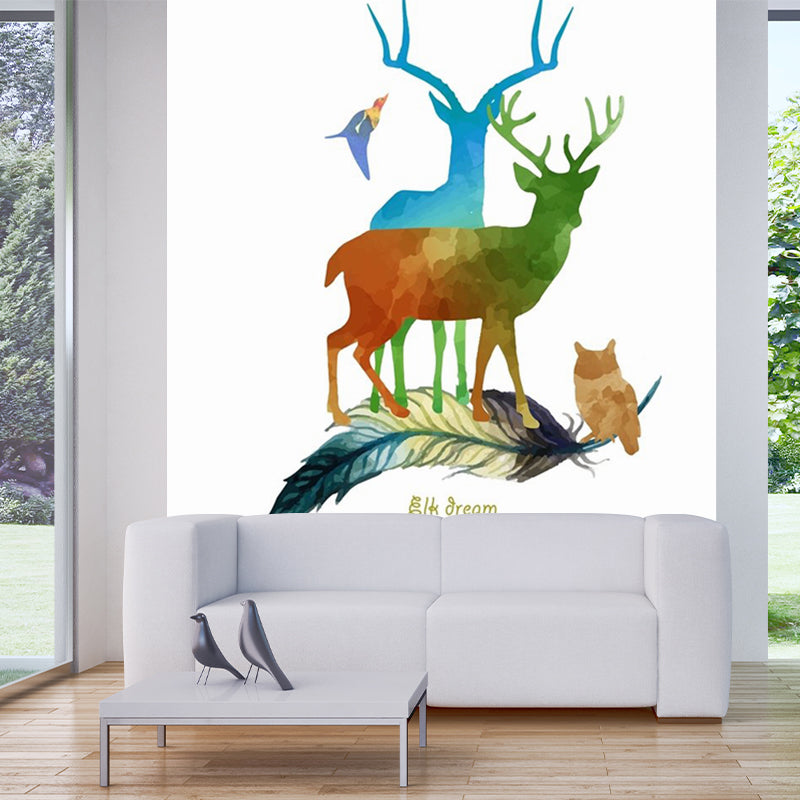 Aesthetics Deer Wall Decal Mural Red-Blue-Green Stain Resistant Wall Art for Bedroom