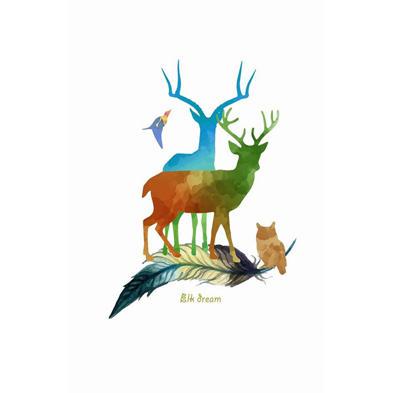Aesthetics Deer Wall Decal Mural Red-Blue-Green Stain Resistant Wall Art for Bedroom