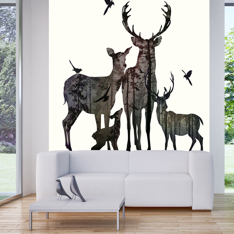 Grey Deer Family Silhouette Murals Waterproof Nordic Living Room Wall Decoration