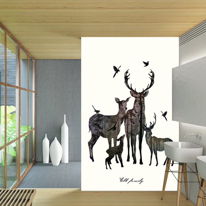 Grey Deer Family Silhouette Murals Waterproof Nordic Living Room Wall Decoration