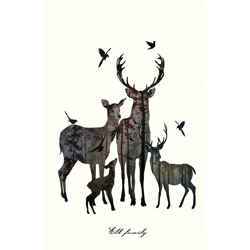Grey Deer Family Silhouette Murals Waterproof Nordic Living Room Wall Decoration