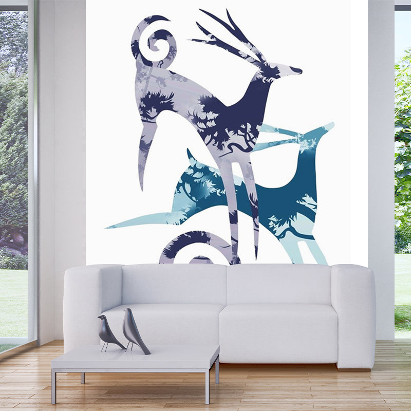 Whole Elk Painting Mural Wallpaper Blue and Purple Non-Woven Wall Decor, Stain Resistant, Custom-Print