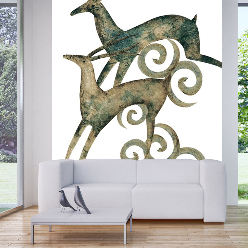 Brown Couple Deer Wall Murals Moisture Resistant Wall Covering for Living Room Decor