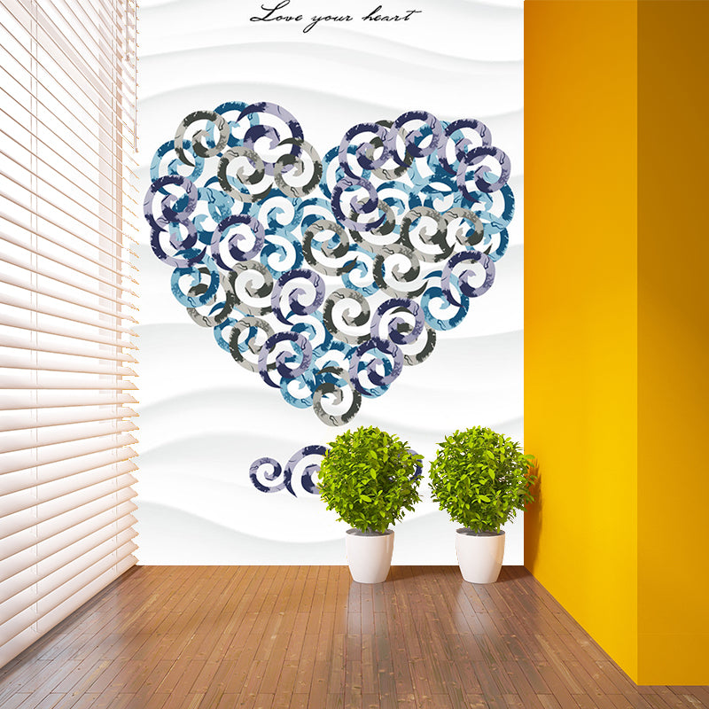 Modernist Loving Heart Drawing Mural for Girls Room Custom Size Wall Art in Purple-Blue