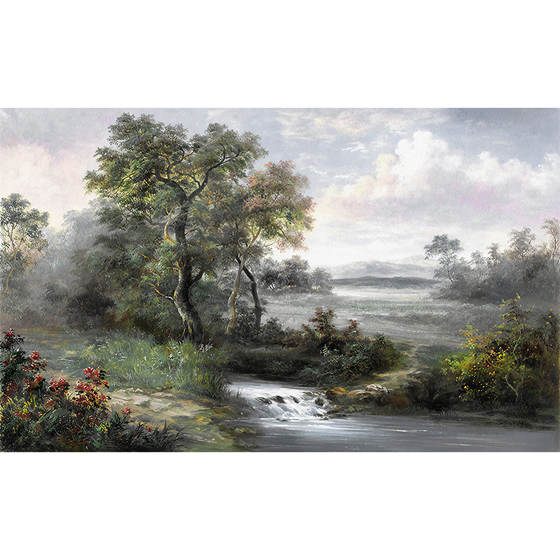 Forest Stream Wall Paper Mural Dark Color Classic Wall Art for Home, Personalized Size