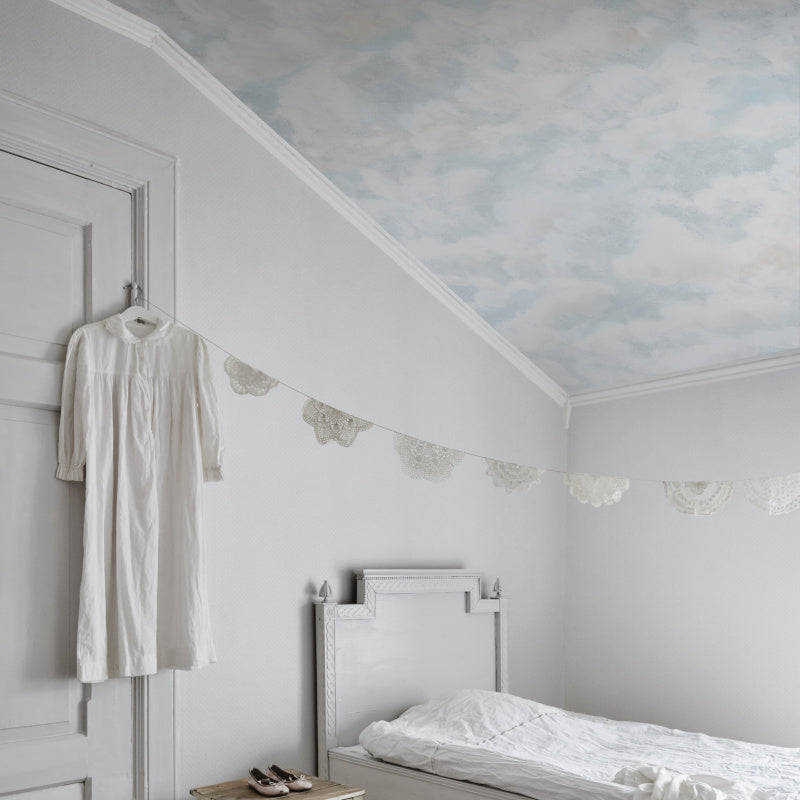 Whole Clouds Patterned Wall Mural Sky Blue-White Non-Woven Wall Covering, Water Resistant, Custom Made
