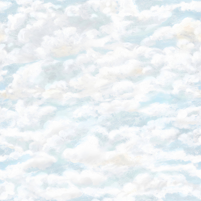 Whole Clouds Patterned Wall Mural Sky Blue-White Non-Woven Wall Covering, Water Resistant, Custom Made