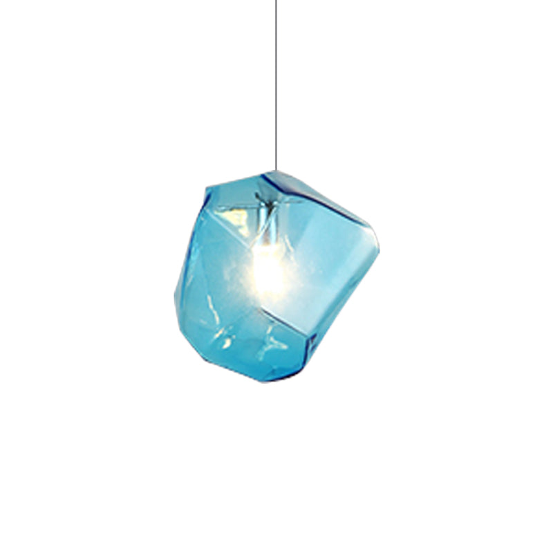 Faceted Grey/Orange/Purple Glass Pendant Lighting Contemporary 1 Light Dining Room Led Hanging Lamp Fixture
