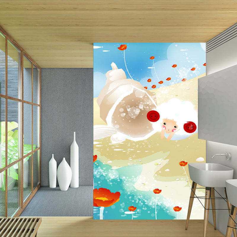 Couleur Pastel dessin animé Mural décalcomanie moutons et fleurons enfants Style décor à la maison revêtement Mural