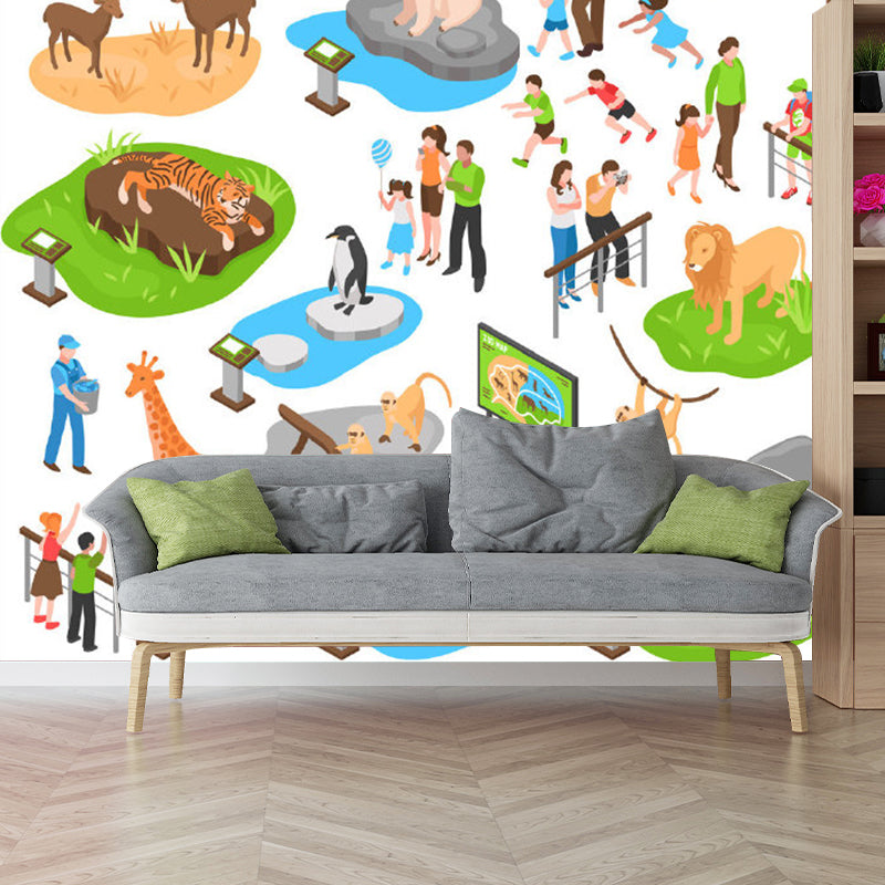 Illustration Zoo Pattern Murals for Baby Bedroom, Soft Color, Customize Size Available
