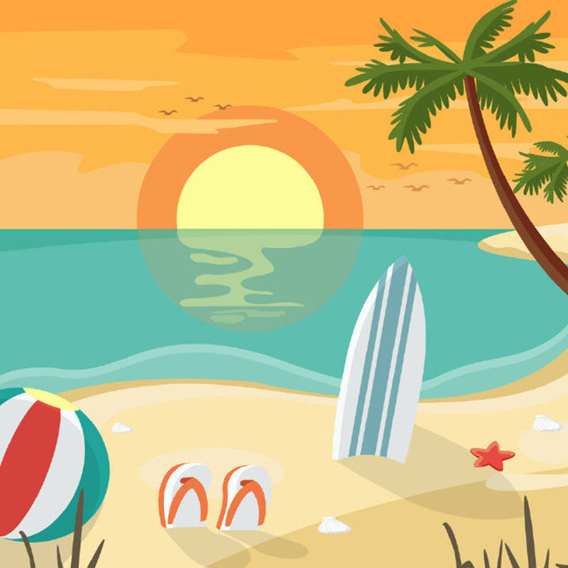 Carta da parati murale con spiaggia al tramonto, rivestimento murale decorativo in tessuto non tessuto per la camera dei bambini