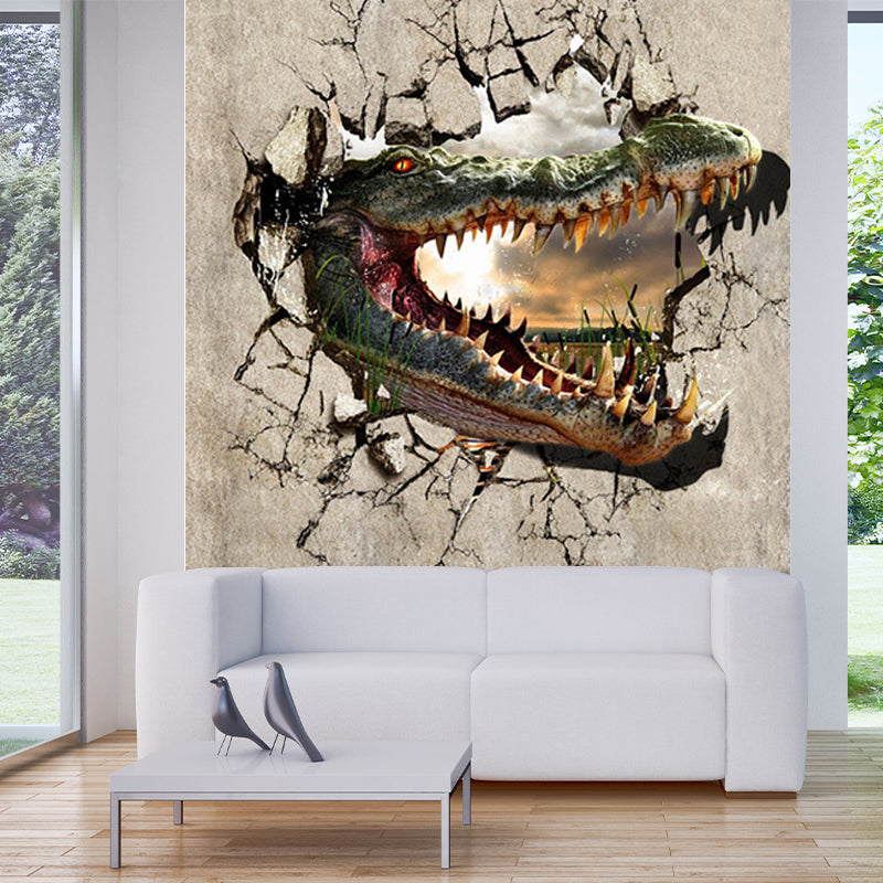 Full Size Dinosaur Mural Decal Moisture Resistant Prints 3D Boys Bedroom Wall Art