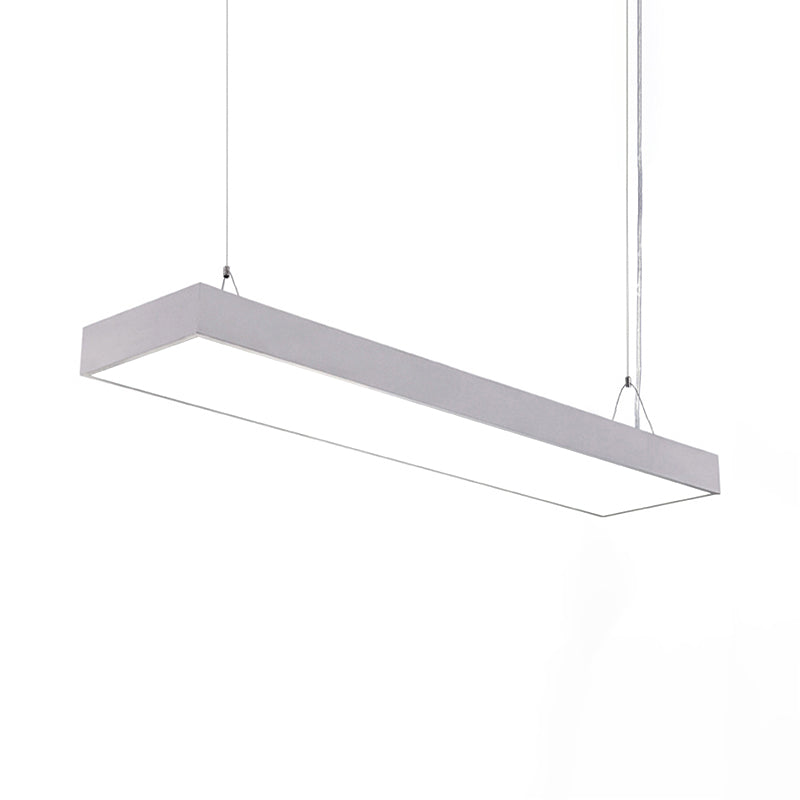 23,5 "/35,5"/47 "Lange LED Hängende Beleuchtung mit schlanker rechteckiger linearer Metallschatten Minimaler Silber/Weiß -Weiß -Deckenlampe, 5"/8 "/12" breit