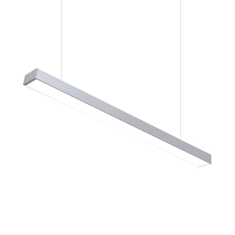 23,5 "/35,5"/47 "Lange LED Hängende Beleuchtung mit schlanker rechteckiger linearer Metallschatten Minimaler Silber/Weiß -Weiß -Deckenlampe, 5"/8 "/12" breit