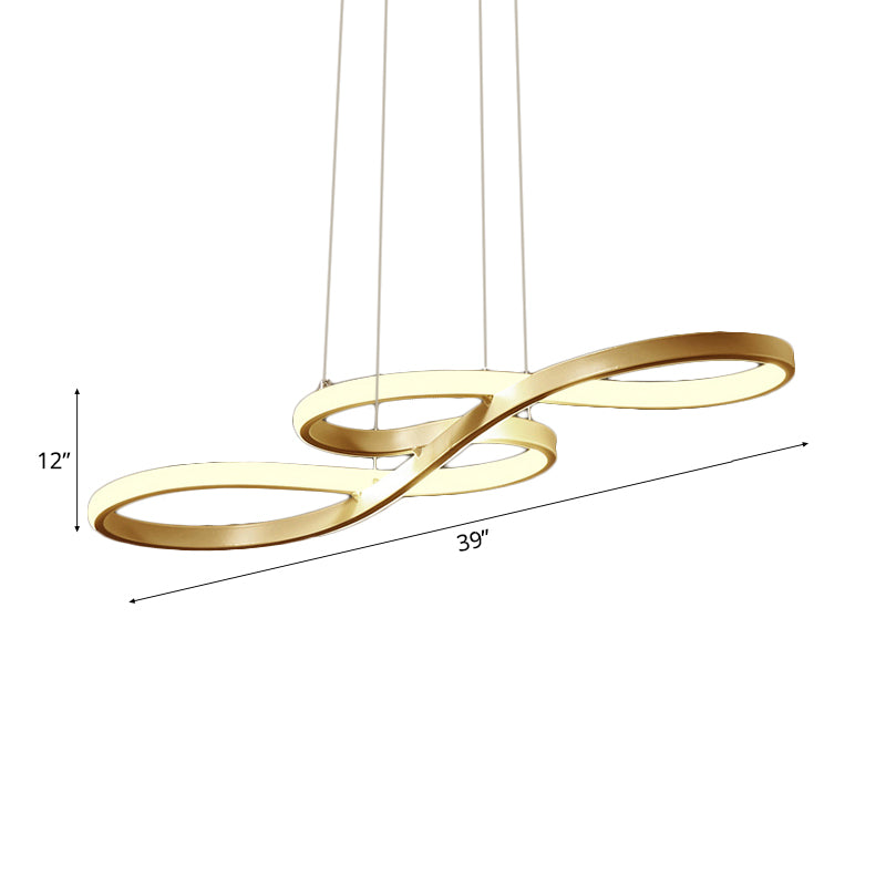 Modernism LED Ceiling Pendant with Acrylic Shade Black/White/Gold Twisted Hanging Lamp in Warm/White/Natural Light, 29.5"/39" Wide