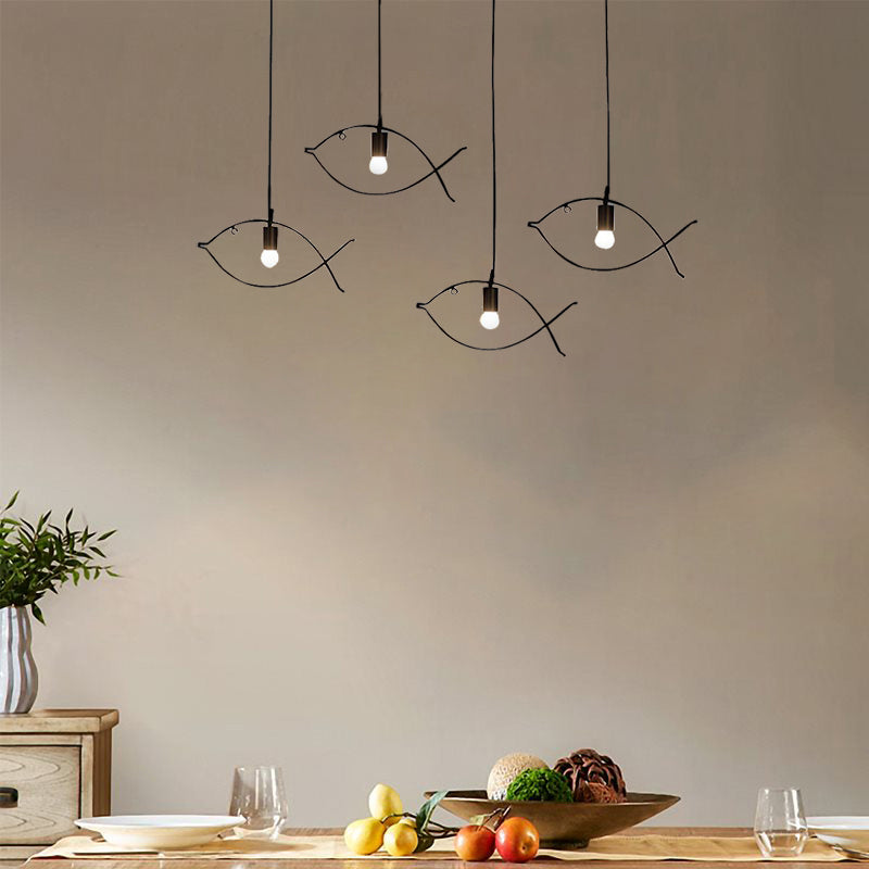 Fish Shape Metal Pendant Lighting Modern Creative 1 Light Black Ceiling Light for Dining Room
