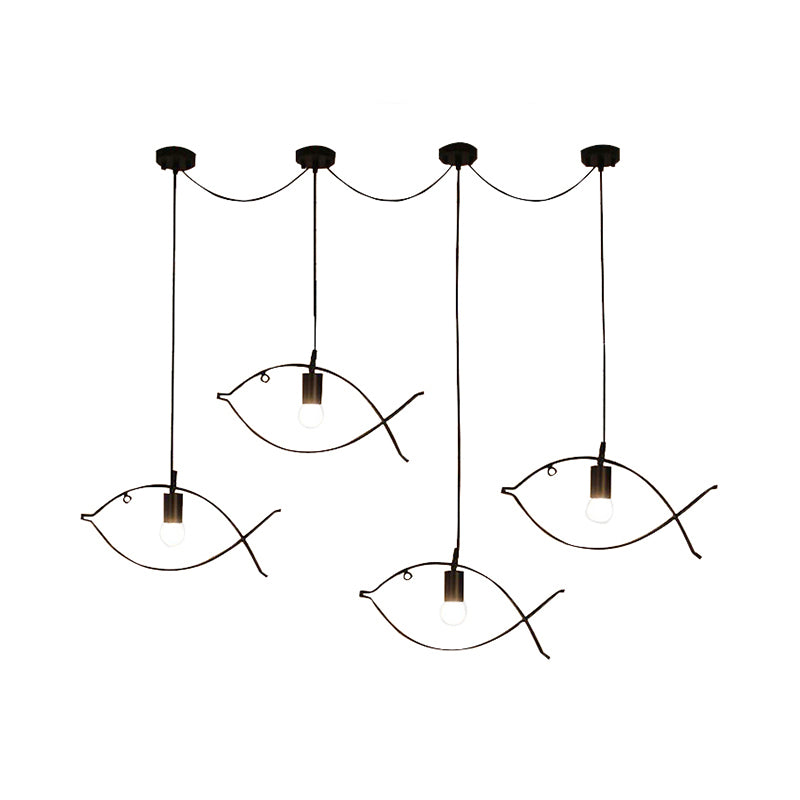 Fish Shape Metal Pendant Lighting Modern Creative 1 Light Black Ceiling Light for Dining Room