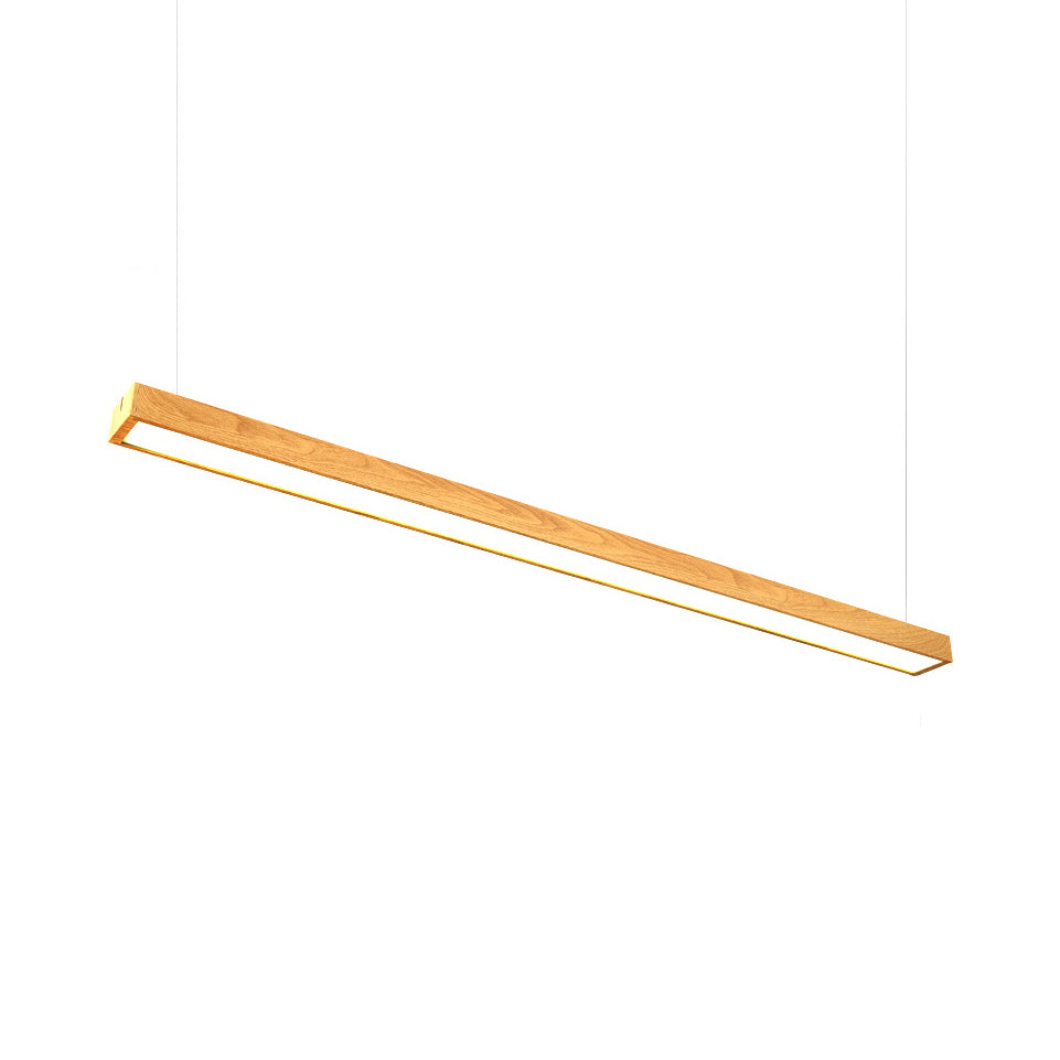 Led Office Pendant Lighting with Slim Rectangular Linear Wooden Shade Minimal Dark Brown/Light Brown Hanging Ceiling Light Fixture