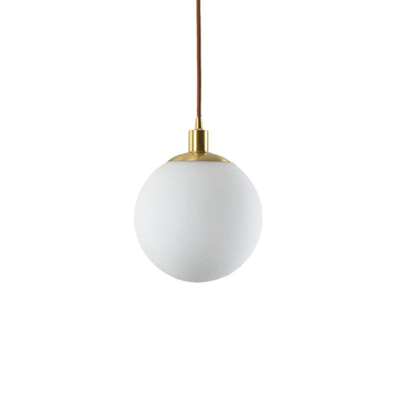 6"/8"/10" Wide Milky Glass Ball Pendant Light Post Modern Led Hanging Ceiling Lamp in Brass