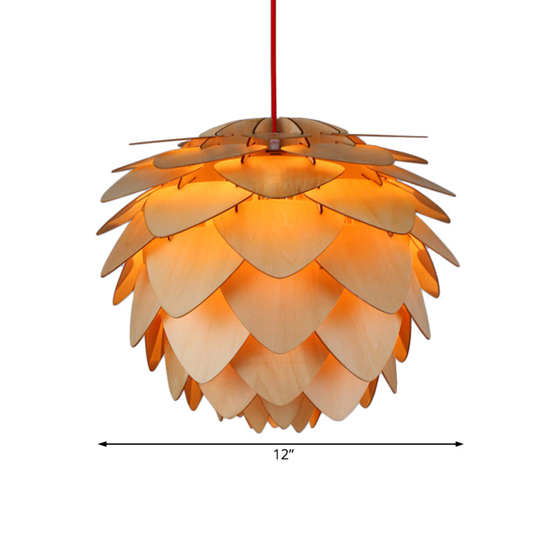 12"/18" W Pine Cone Pendant Lamp Country Style Wood 1 Light Beige Suspension Light for Dining Table