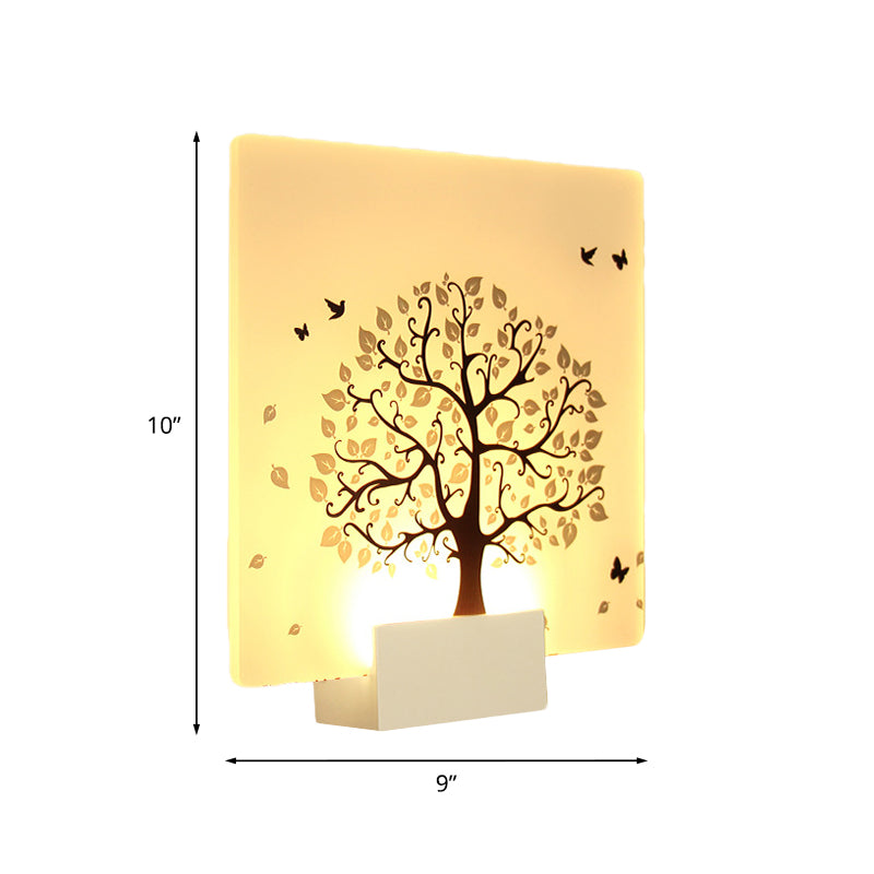 Weißer quadratischer Baum- und Vogelwandlicht LED -LED -Acrylwand Wandlampe für Wohnzimmer