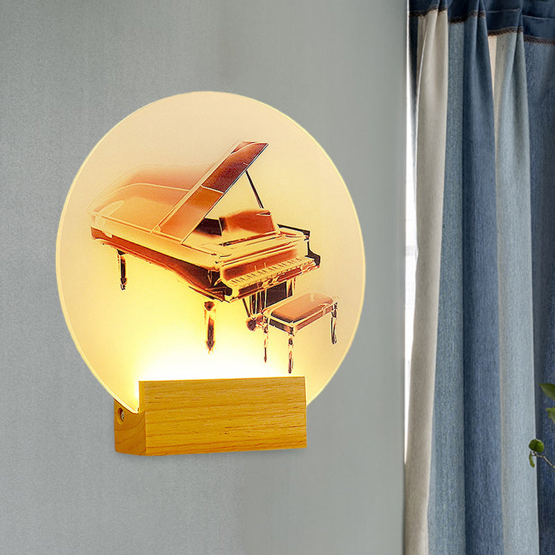 Idée d'éclairage mural à piano arrondi en acrylique simplicité style mural LED Lampe en bois pour chambre à coucher