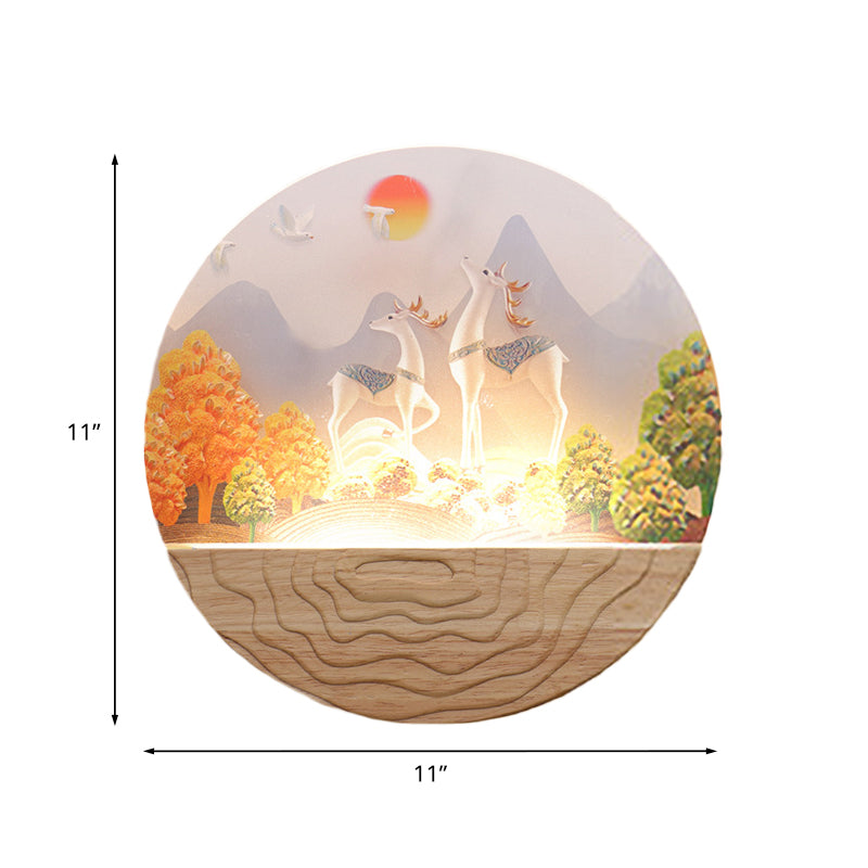 Wood Routed Elk and Mountain Mural Lampe minimaliste LED LED acrylique Murm