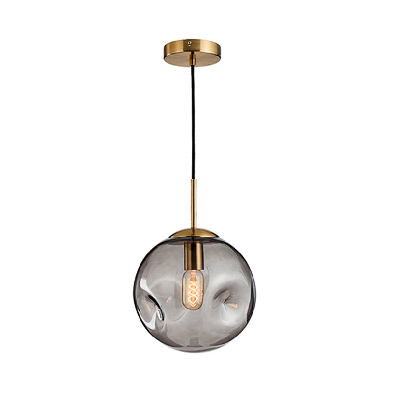 Pendre de style moderne 1 Bulbe Lumière avec une teinte en verre concave Silver / Red Global Hanging Lightture pour le restaurant