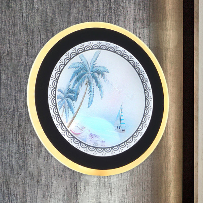 Acrylic Round Tree Wall Mounted Lighting Nordic Style LED Mural Lamp in Yellow/Blue for Living Room