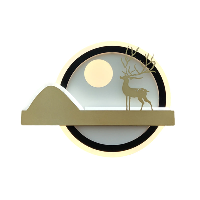 Acrylic Rounded Elk Deer Wall Lighting Idea Chinese Style LED Mural Lamp in Gold