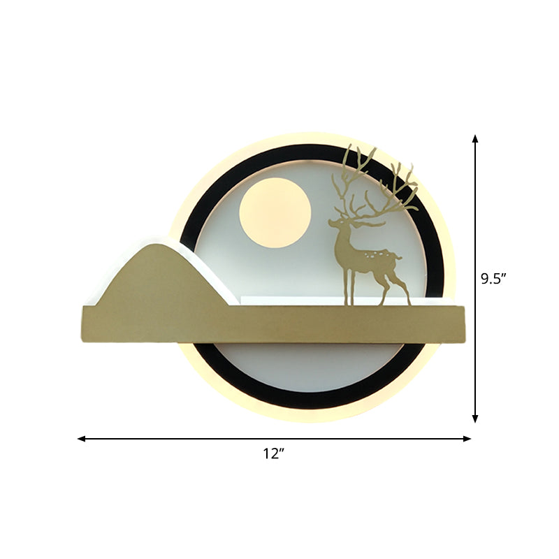 Acrylic Rounded Elk Deer Wall Lighting Idea Chinese Style LED Mural Lamp in Gold
