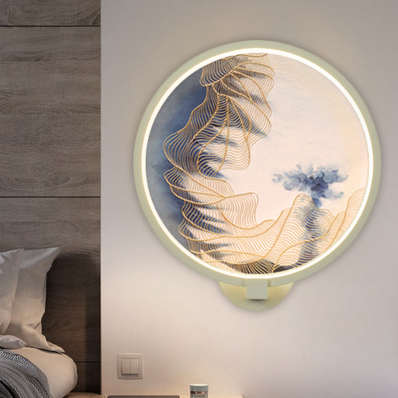 Rounded Acrylic Mountain Wall Lighting Chinese LED White Wall Mural Lamp for Living Room