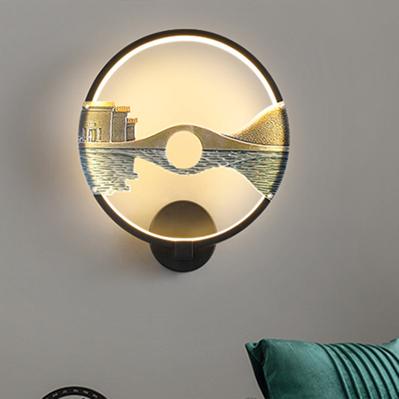 Schwarz/Weiß runde Brückenwand Wandleuchte orientalische LED -Acryl -Wandmontageleuchte