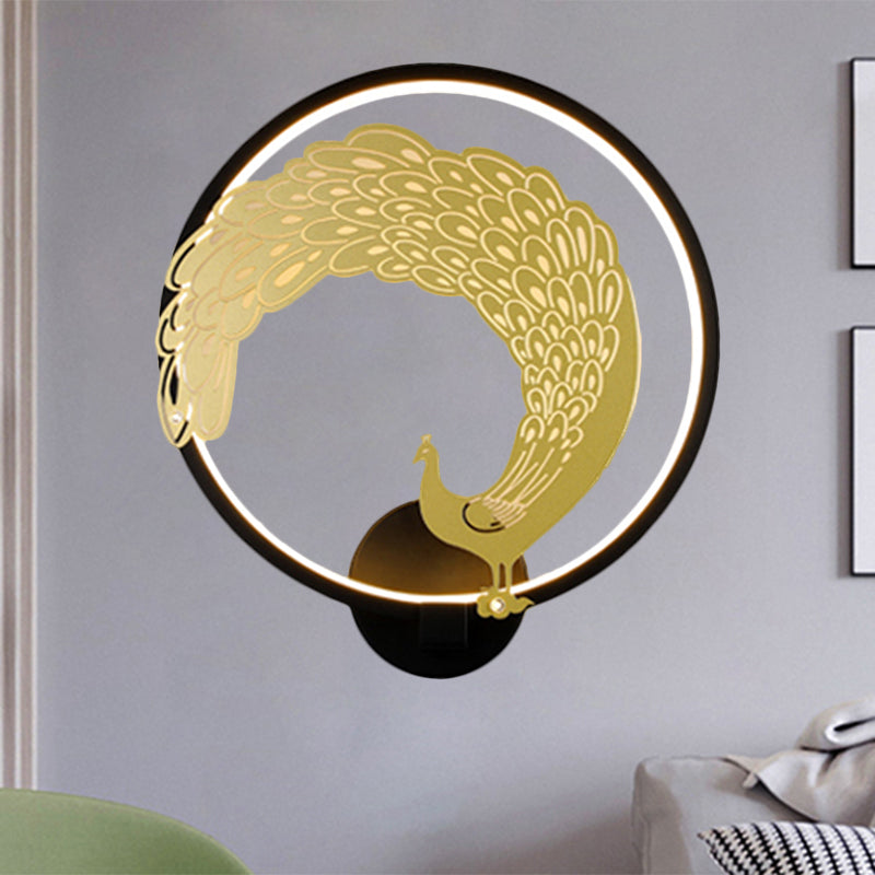 Acrylic Circular Wall Mural Lamp Chinese Style LED Wall Mounted Light Fixture in Black/White for Left/Right Side