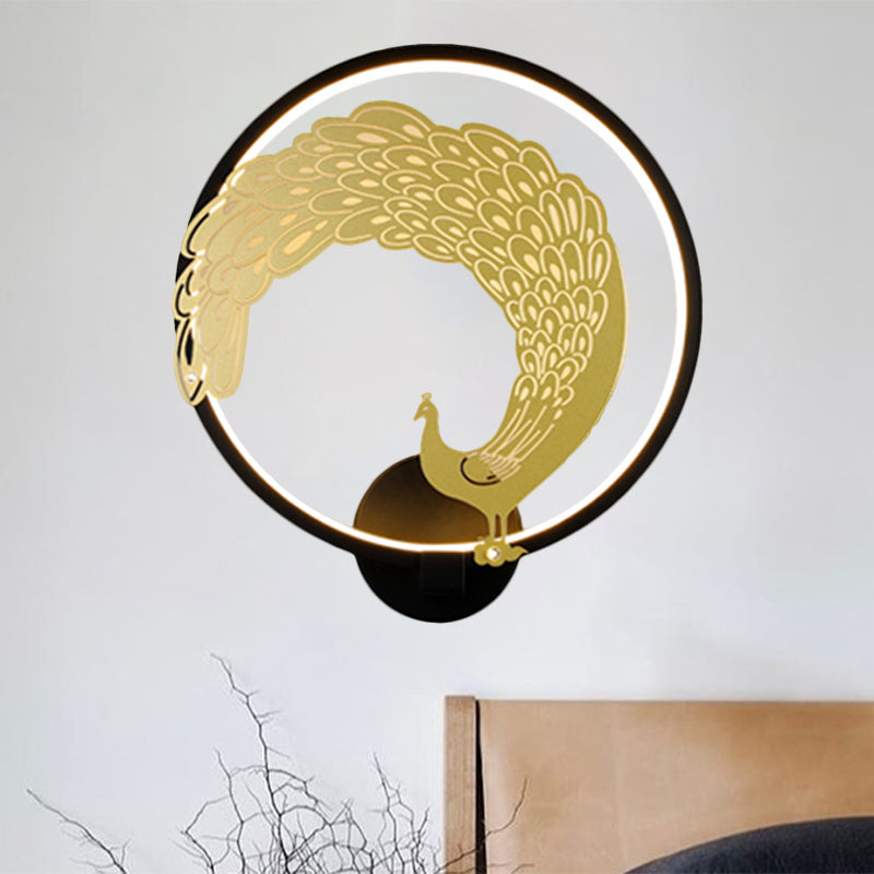 Acrylic Circular Wall Mural Lamp Chinese Style LED Wall Mounted Light Fixture in Black/White for Left/Right Side
