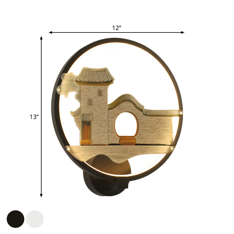 Zwart/wit cirkelvormige huis wandverlichting Azië -stijl LED metalen wandmuurlamp voor de logeerkamer