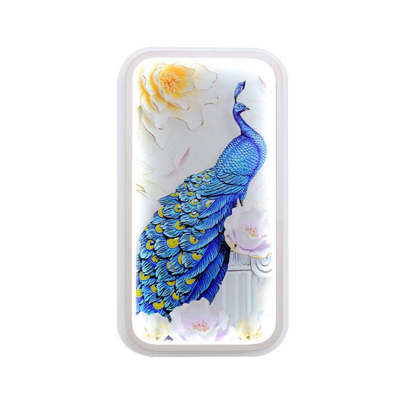 Rectangle oriental acrylique peacock mural luminaire LED de montage mural en blanc