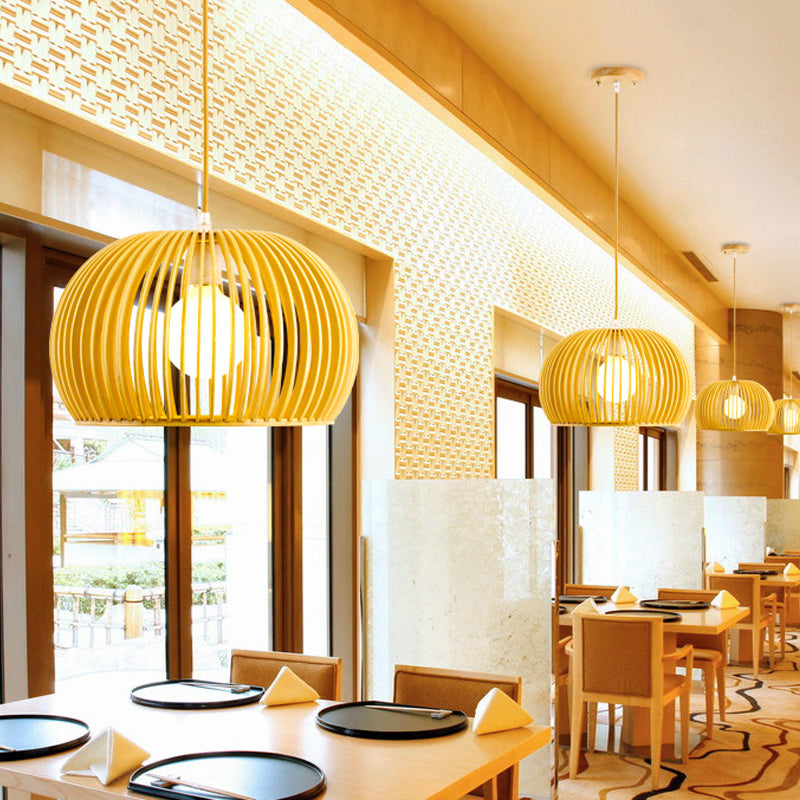 Rustieke koepelschaduw slinger lichten houten 1 bol plafond hanglampje met cilinderstof in de stoffen binnenin