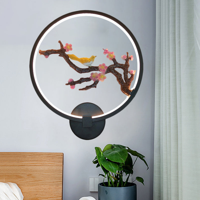Blossoms arrotondati Blossoms Murale Murale Stile Orientale Orientale LED Metallic Black Montate Montate
